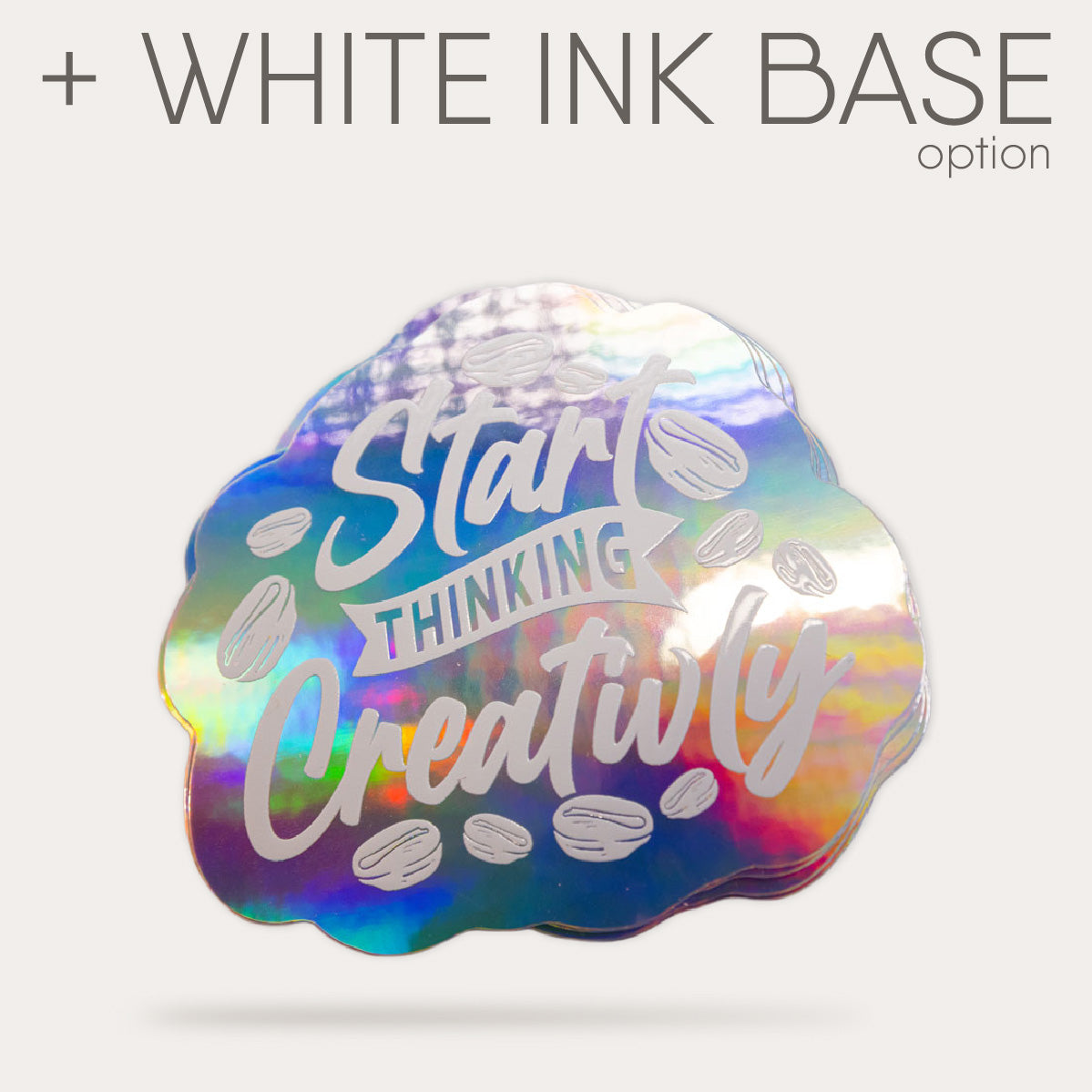 Custom holographic stickers with white ink base option