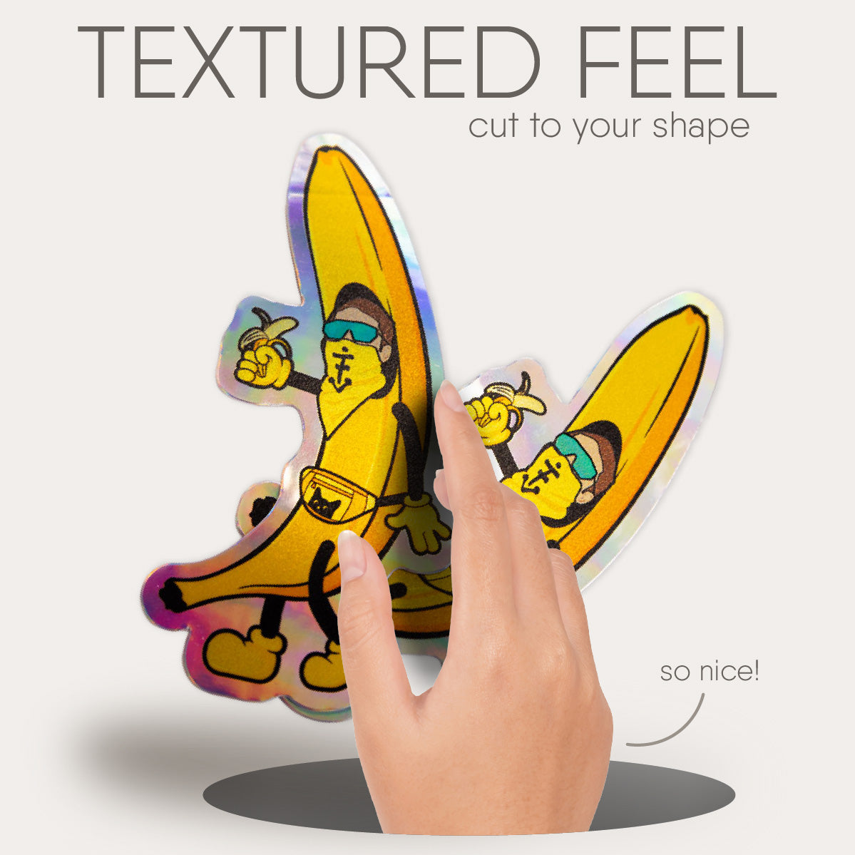 Holographic stickers with a slight textured feel cut to your shape