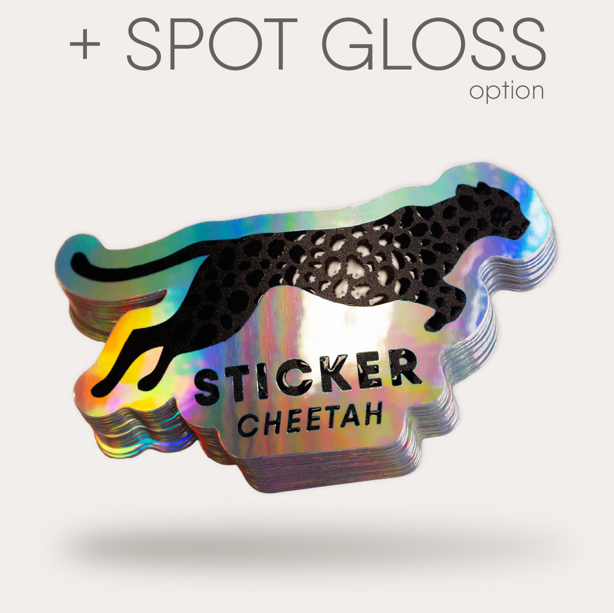 Holographic stickers with Spot Gloss option