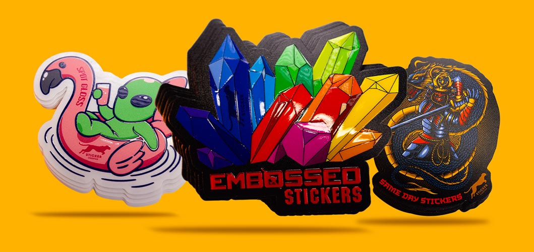 perfect custom stickers with spot gloss and embossing effects